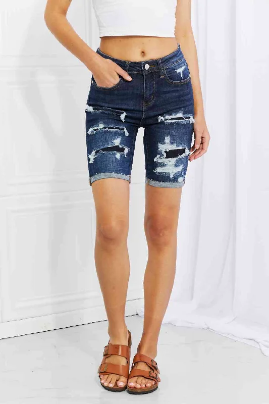 Judy Blue Lucy High Rise Patch Bermuda Shorts Youthful Women's Pop