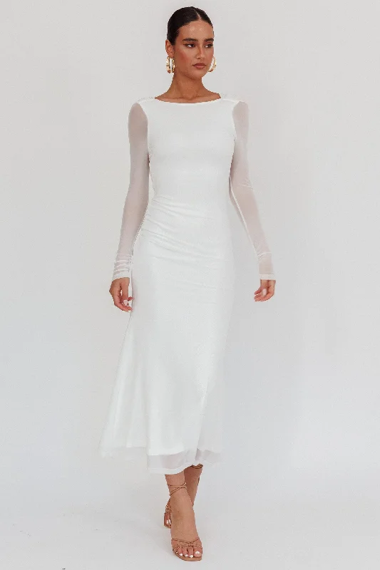 Lustre Open Back Mesh Maxi Dress White Bohemian Women's Free