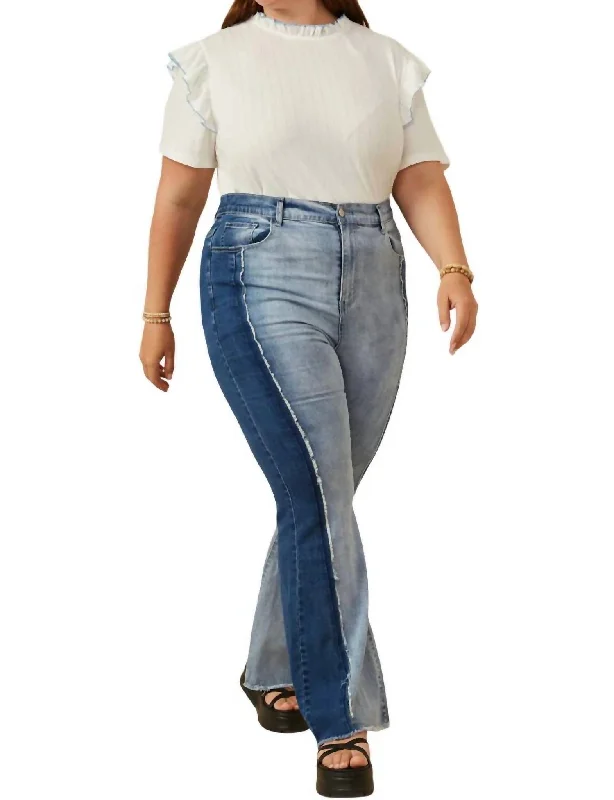 Two Tone Flare Jean In Denim Dapper Women's 1920S