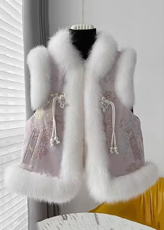 Loose Pink Fur Collar Patchwork Cotton Filled Waistcoat Sleeveless Athletic Women's 