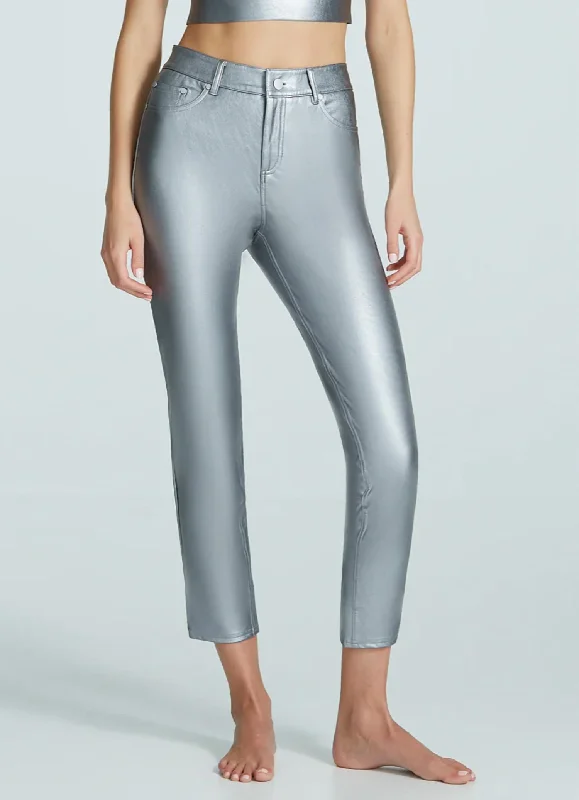 Faux Leather Five Pocket Pant In Platinum Confident Women's Power
