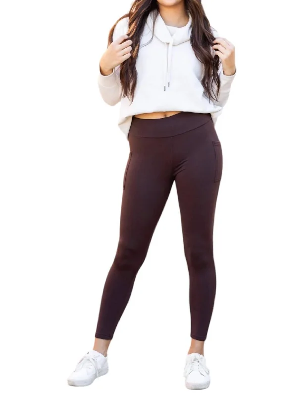 Fleece Full Length Leggings With Pockets In Brown Sporty Women's Tennis