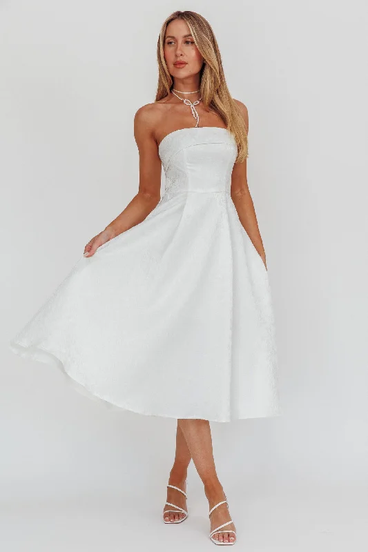 Worship Strapless A-Line Midi Dress White Dynamic Women's Moto