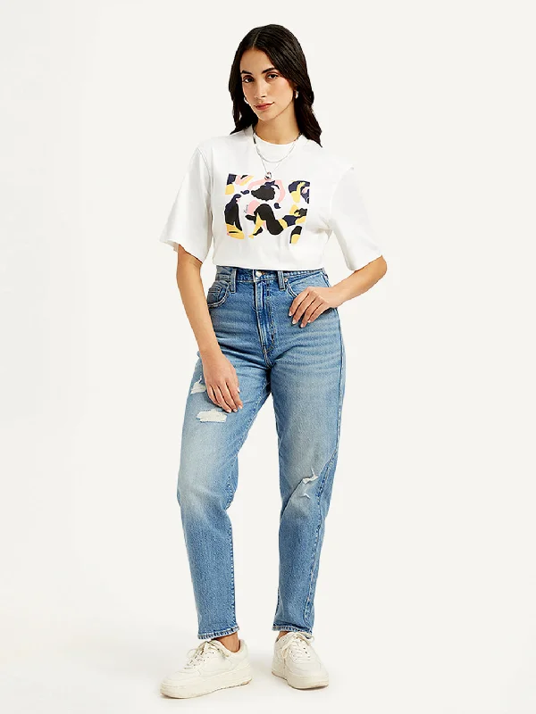 Women's High Rise Loose Tapered Fit Blue Jeans Gym