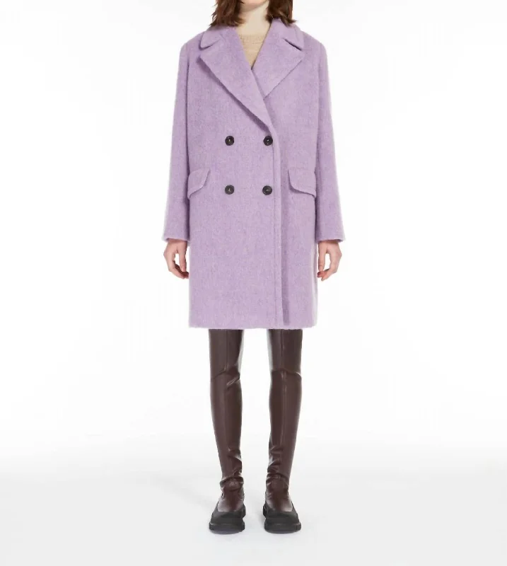 Hello Double Breasted Wool Blend Coat In Lilac Relaxed Women's 