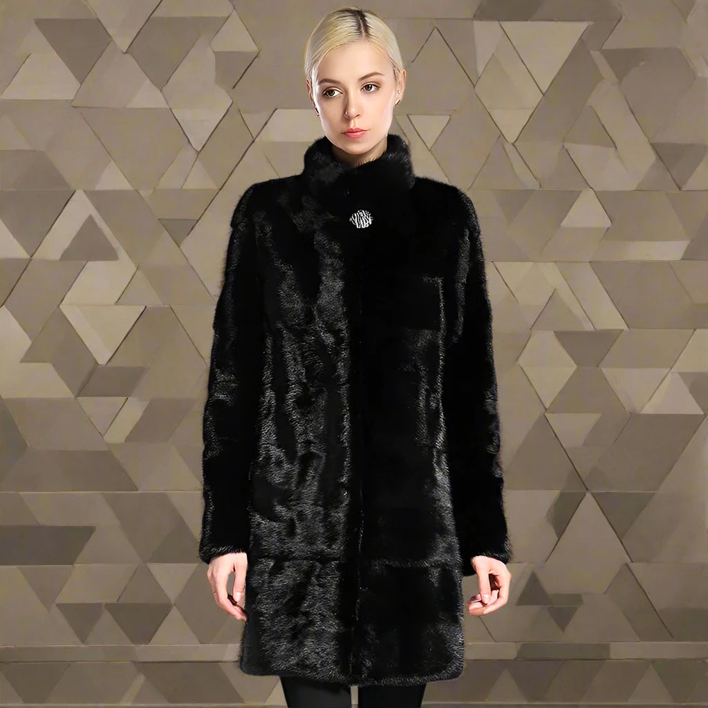 Women's Genuine Leather Full Pelt Real Mink Fur Long Winter Coat Practical Women's Multi - 