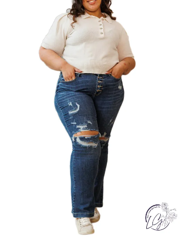 Curvy Yolanda Mid-Rise Button Fly Flare by Judy Blue Relaxed Women's 