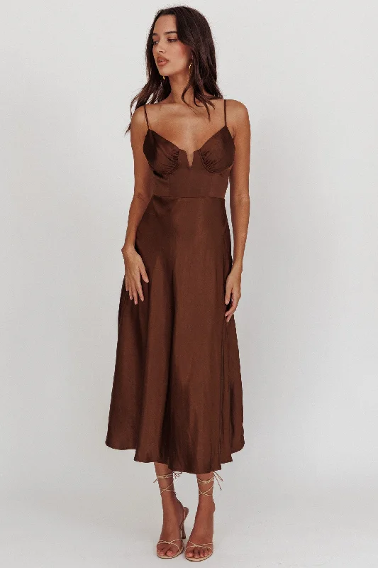 Lake Como A-Line Midi Dress Brown Dapper Women's 1920S