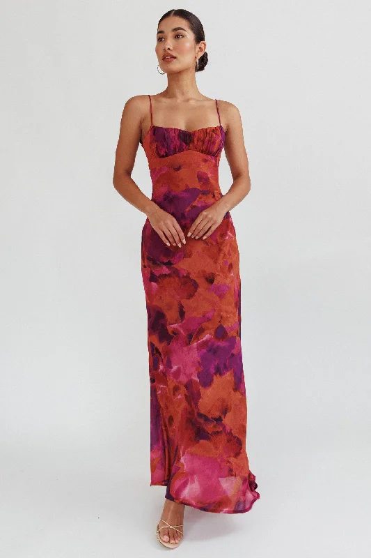 Nerida Low Back Twist Maxi Dress Dark Rose British Gentlewoman Style