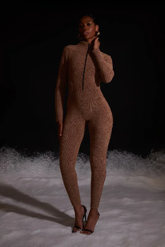 Wool Knit Catsuit - Toffee Nut Artistic Women's Hand - painted