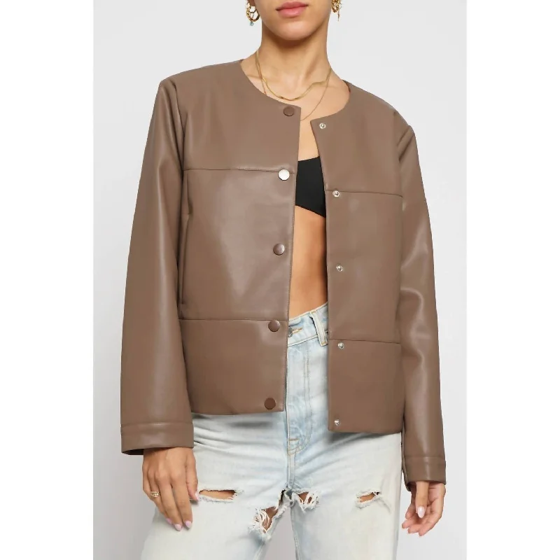 Faux Leather Cropped Jacket In Chestnut