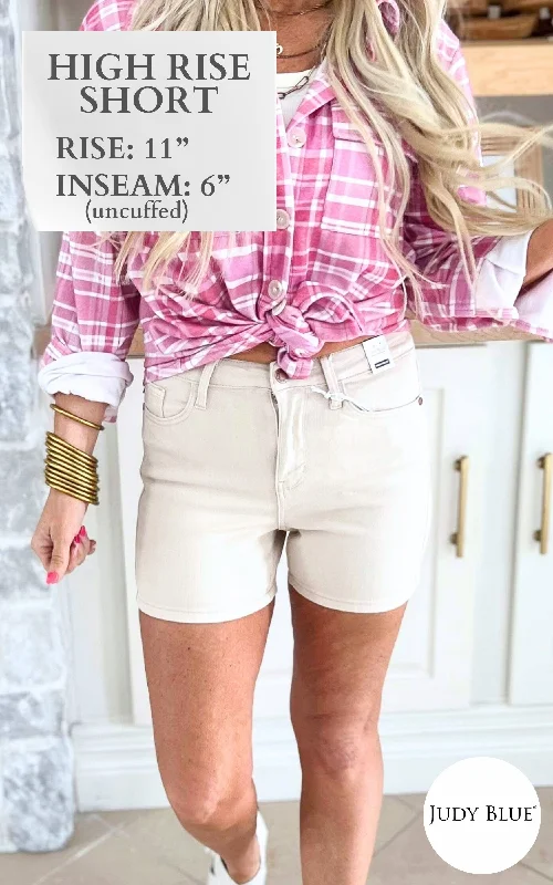 High Rise Bone Garment Dyed Denim Shorts (REG/CURVY) | Judy Blue - Final Sale Youthful Women's Pop