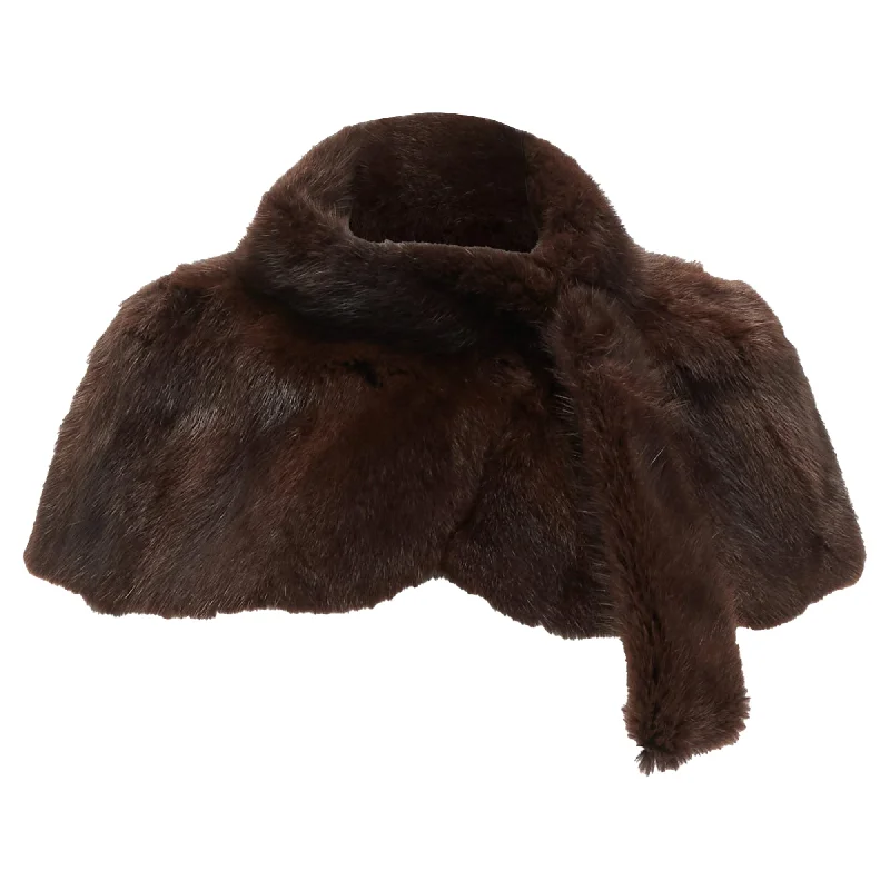 Marni Genuine Fur Logo Leaf Lined Loop Through Capelet Stole Cozy Women's Winter