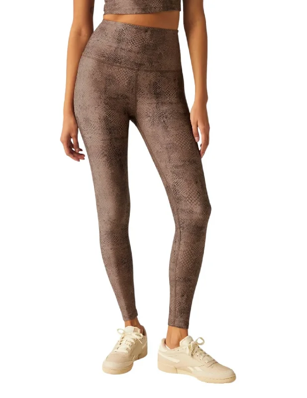Softmark High Waisted Midi Leggings In Neutral Snakeskin Luxurious Women's High -  end
