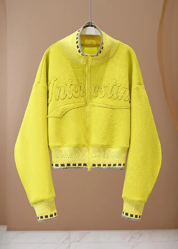 Fashion Yellow Stand Collar Graphic Patch Patchwork Coat Spring Sporty Women's Tennis