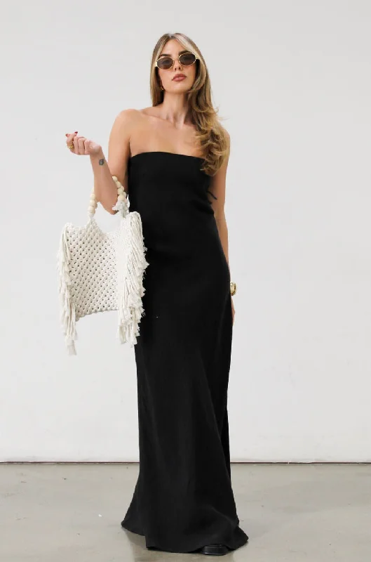 Midnight Elegance Linen Maxi Dress Edgy Women's Punk