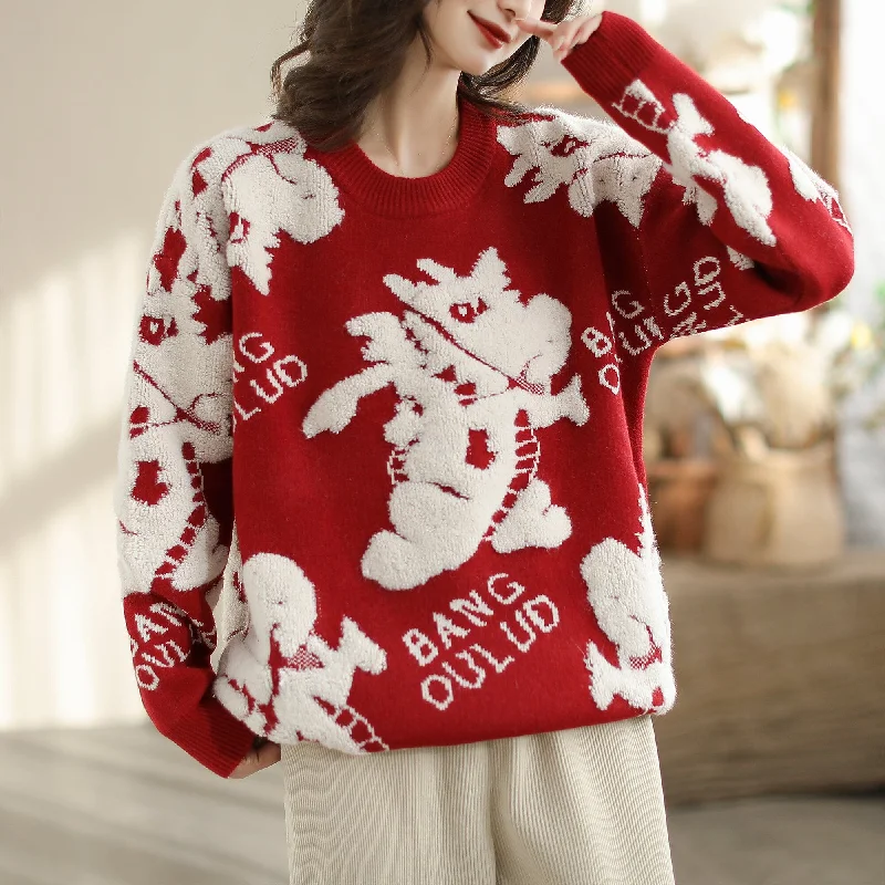 Women Fashion Jacquard Knitted Loose Cardigan