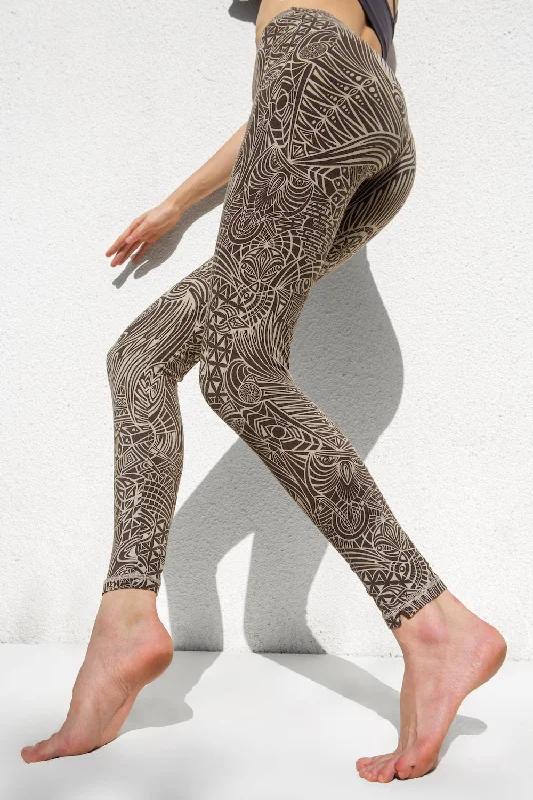 Tribal Leggings - Cream Brown