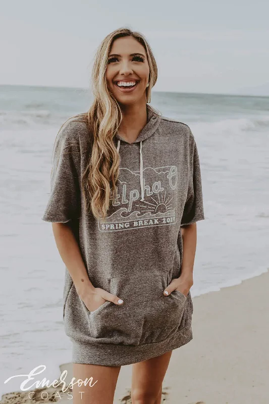 Alpha Omicron Pi Spring Break Short Sleeve Hoodie Sharp Women's Italian