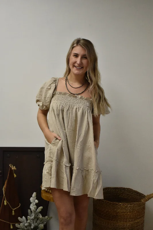 Taupe Puff Sleeve Dress performance