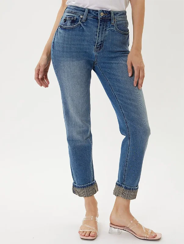 Ashley High-Rise Hem Detail Straight Jean By KanCan Traditional Women's 
