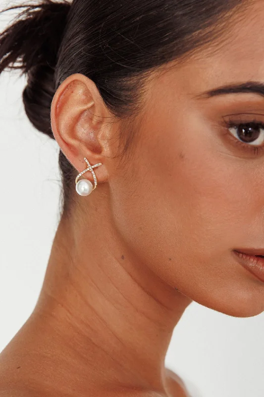 Aliyah Diamante X Pearl Earrings Gold Feminine Women's Soft 