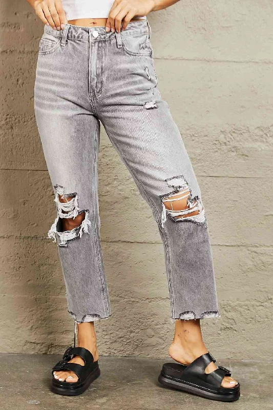 BAYEAS High Waisted Cropped Straight Jeans Dynamic Women's Moto
