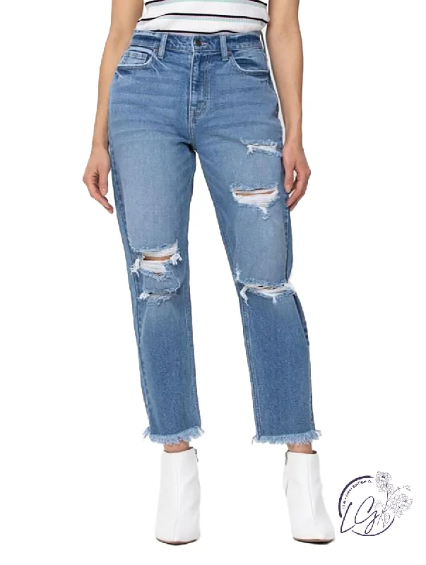 Hannah High-Rise Frayed Hem Mom Jean by Cello Jeans Artistic Women's Avant - 
