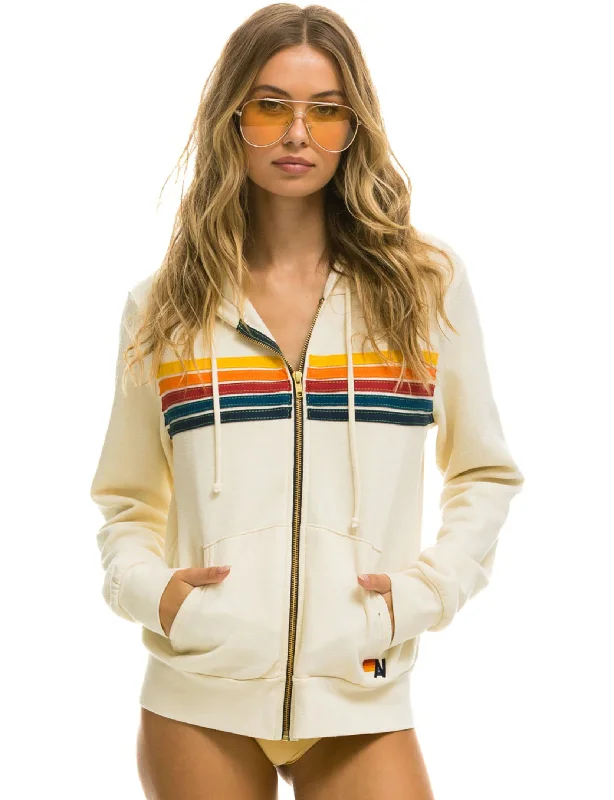 5 Stripe Zip Hoodie, Vintage White/Multi Artistic Women's Avant - 
