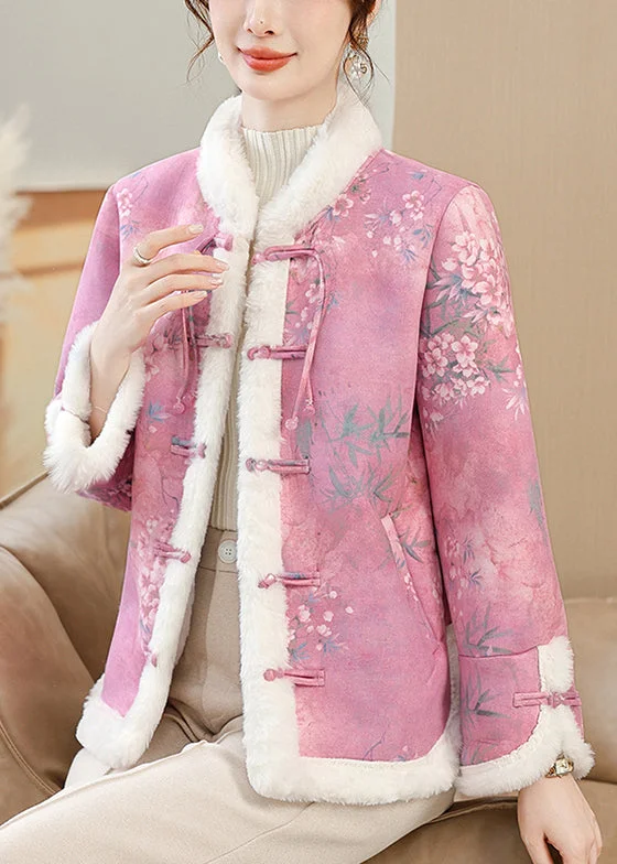 Rose Button Pockets Warm Fleece Winter Parkas Coat Fur Collar Sophisticated Women's 