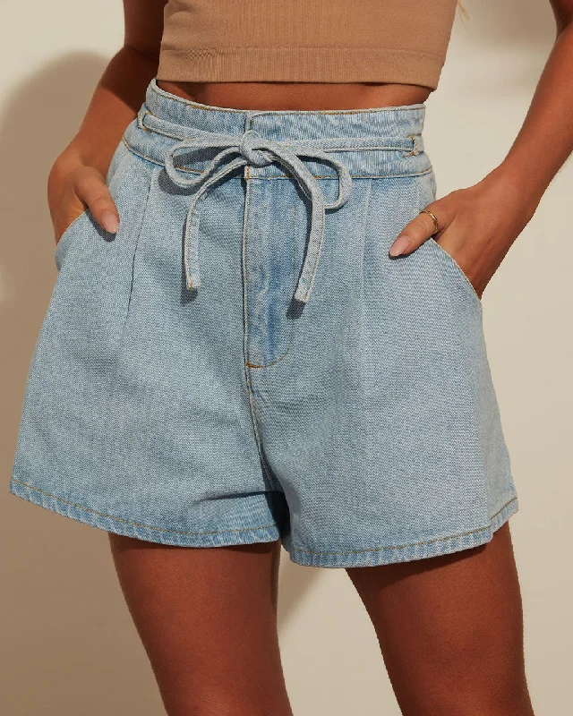 Fallon Tie Waist Wide Leg Denim Shorts Earthy Women's 