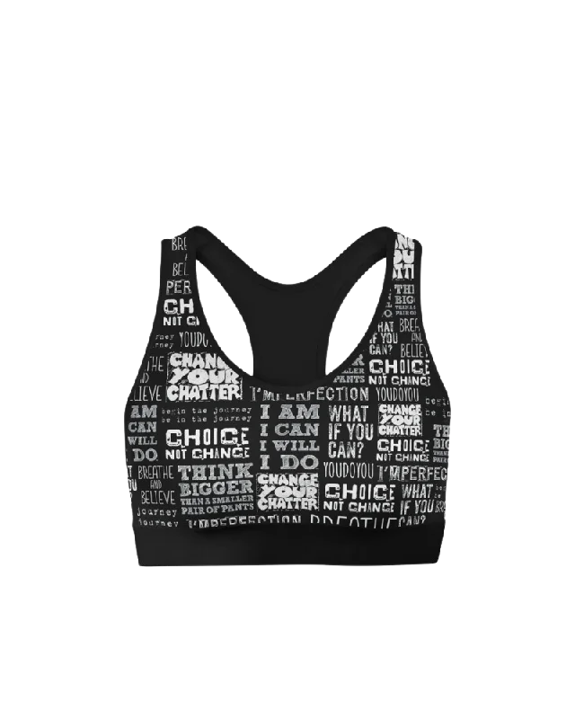 Quote Collage Sports Bra Monochromatic All - in - one