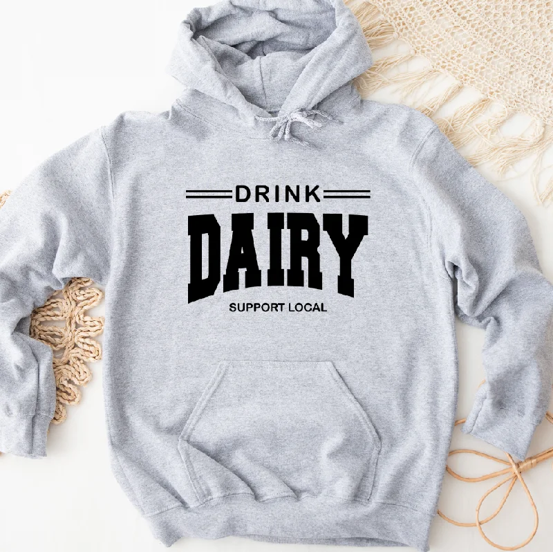 Drink Dairy Support Local Black Ink Hoodie (S-3XL) Unisex - Multiple Colors! Casual Women's Japanese 
