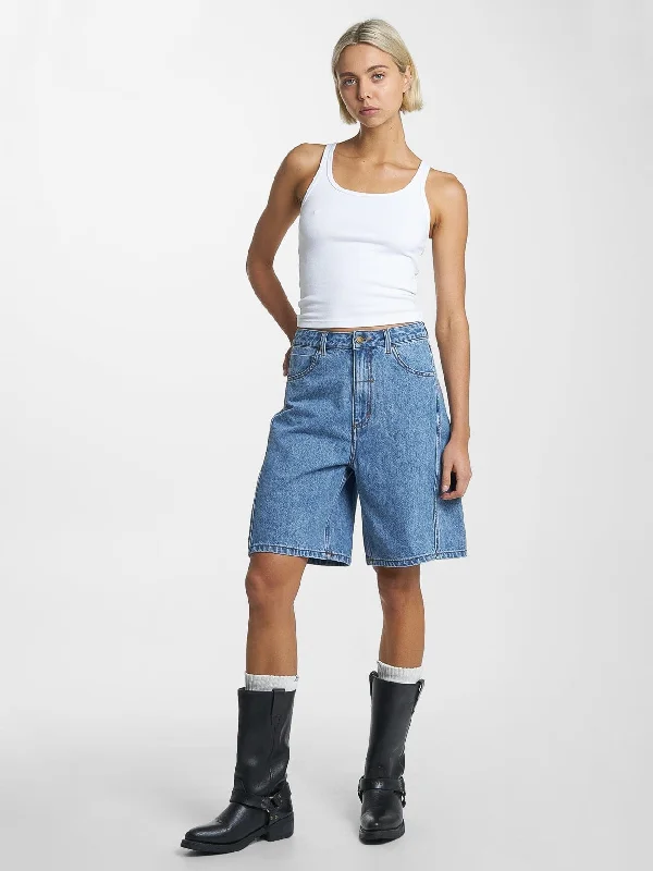 Ronnie Pieced Denim Short - Bright Mid Blue Polished Women's Silk