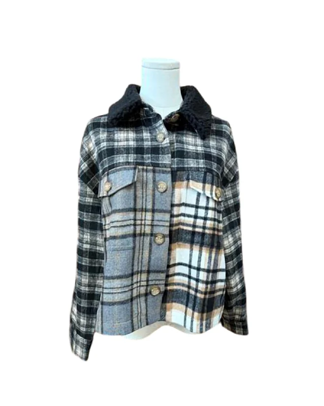 Patch Plaid Jacket In Black Dapper Women's Bow - adorned