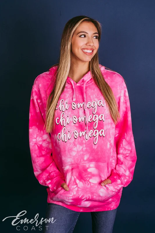 Chi Omega Pink Crystal Wash Hoodie Artistic Women's Hand - painted