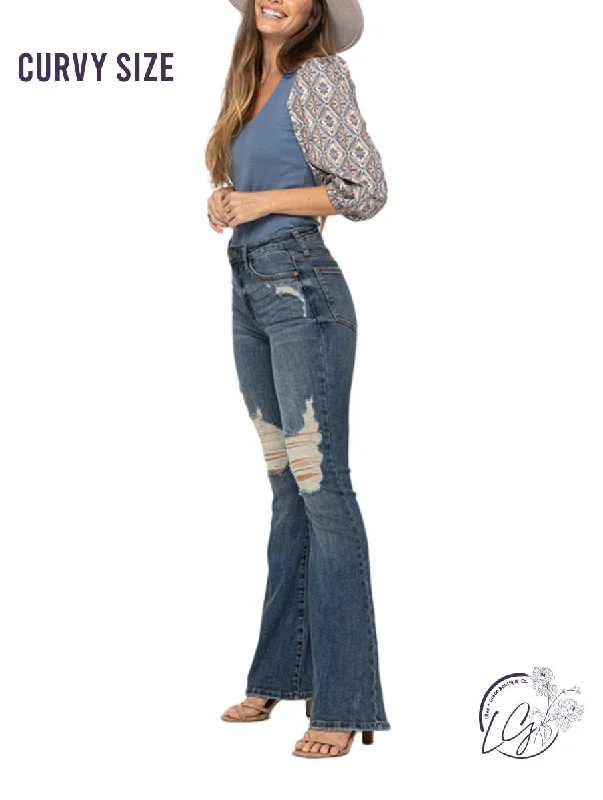 Curvy Desiree High-Rise Destroyed Flare By Judy Blue Vintage Women's 1970S 