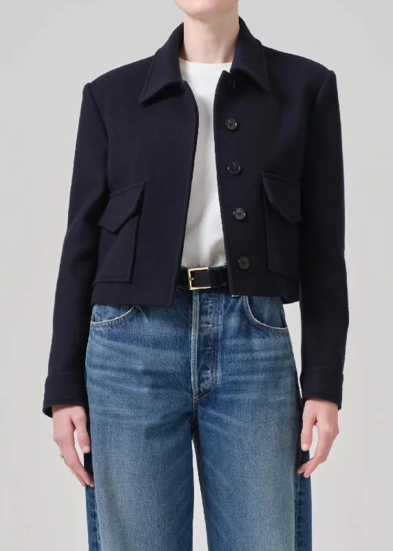 Corina Cropped Boxy Jacket In Navy