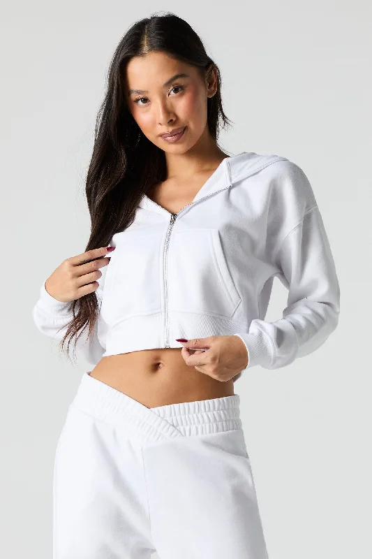 Zip-Up Cropped Fleece Hoodie