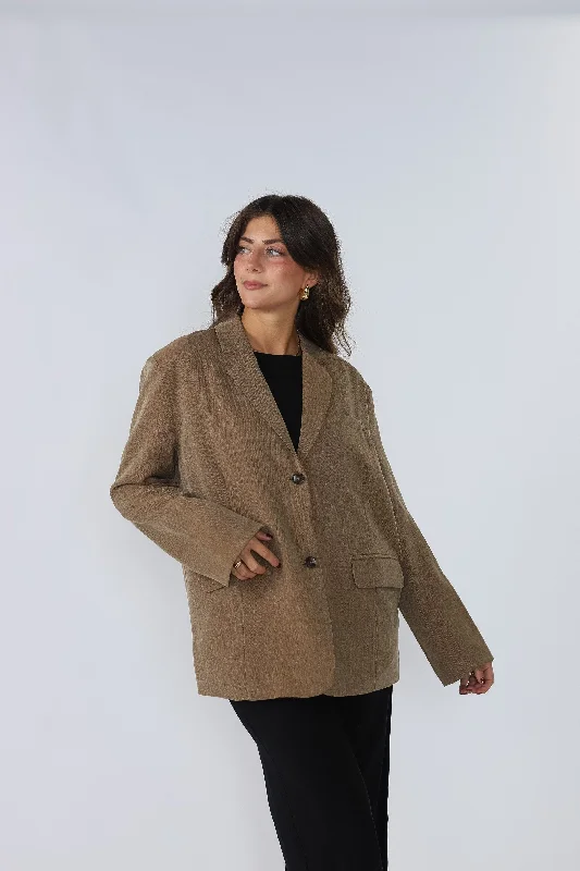 Kerry Oversized Herringbone Blazer (Khaki)