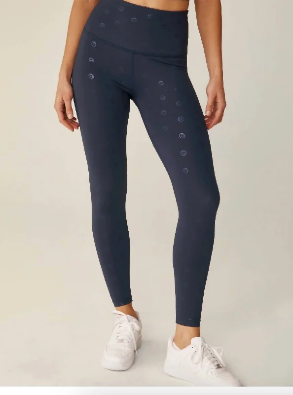 High Waisted Midi Legging Happy Face In Navy Earthy Women's 