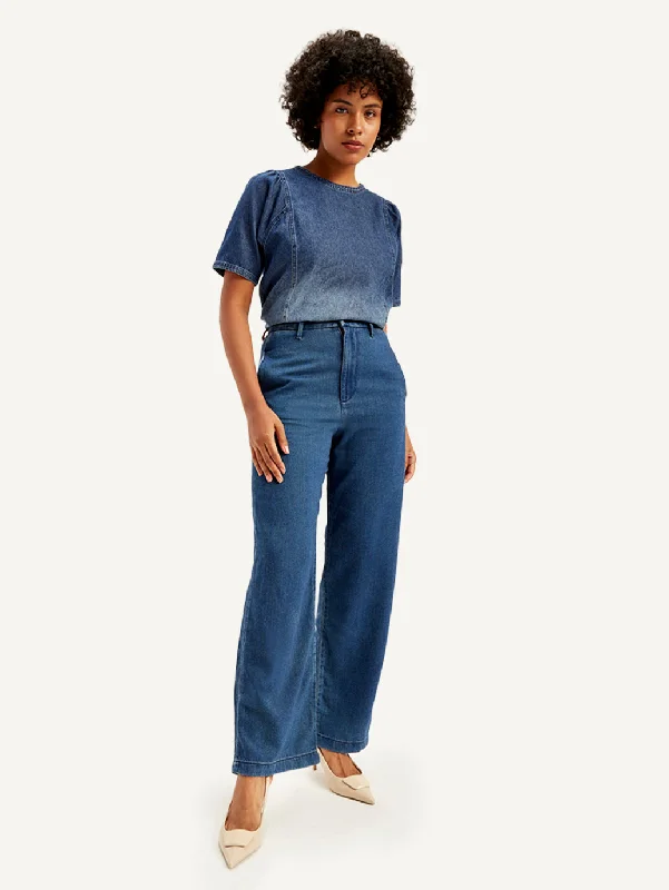 Women's High Rise Loose Fit Blue Jeans Bohemian Women's Free