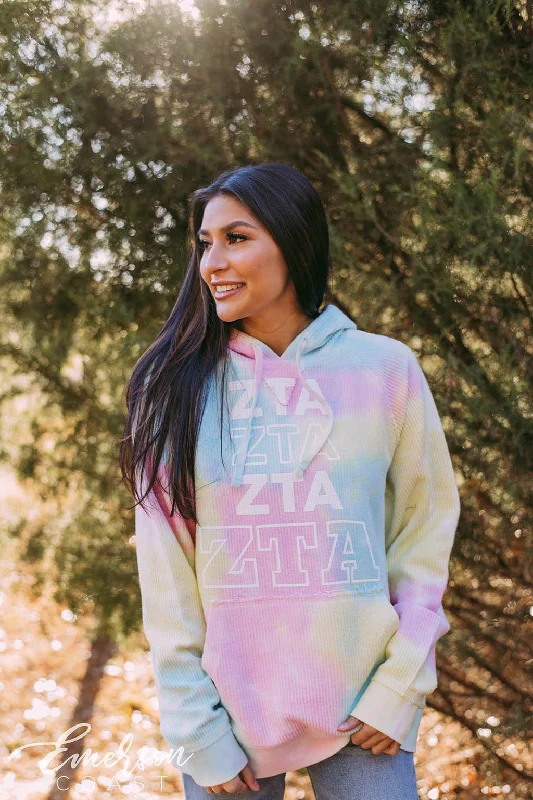 ZTA Pastel Tie Dye Corduroy Hoodie Classic Women's Tweed