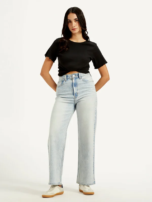 Women's High Rise Loose Fit Light-Blue Jeans Minimalist Women's Casual