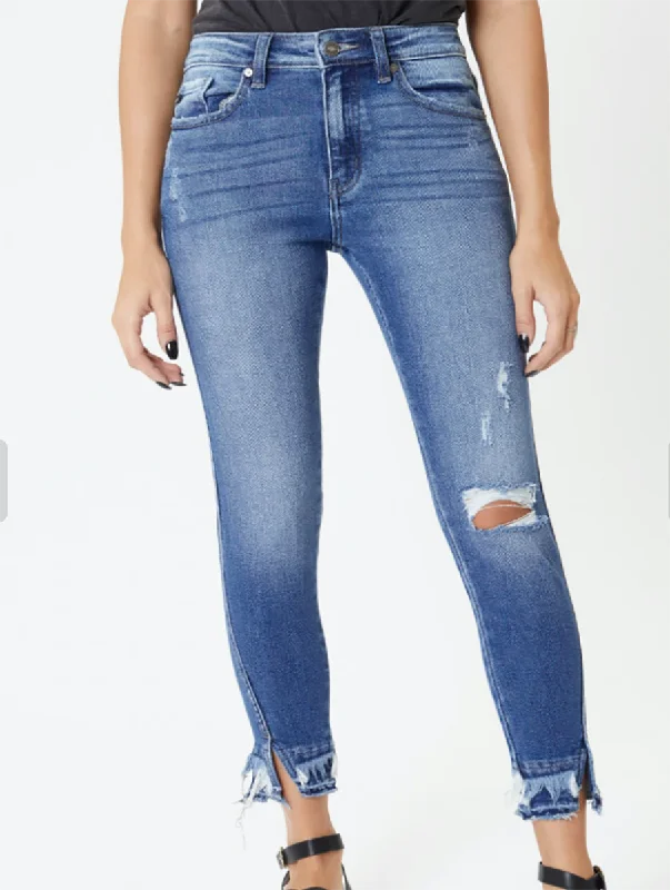 Hailey High-Rise Hem Detail Ankle Skinny Jean By KanCan Artistic Women's Hand - painted