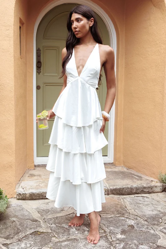 Auguste Tiered Frill Strappy Back Dress Ivory Luxurious Women's High -  end