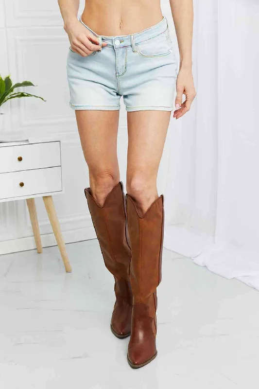 Judy Blue Full Size Contrast Stitching Denim Shorts with Pockets European