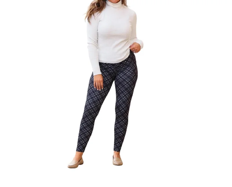 Jillian Plaid Leggings In Navy Minimalist Women's Casual