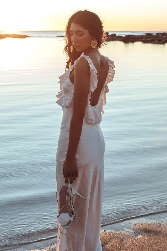 Alba Frill Trim Maxi Dress White Cashmere