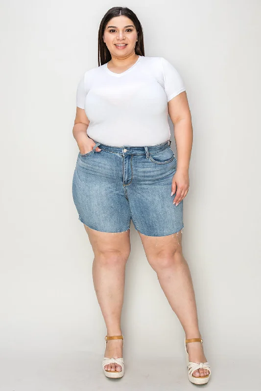Judy Blue Full Size High Waist Raw Hem Denim Shorts Athletic Women's 